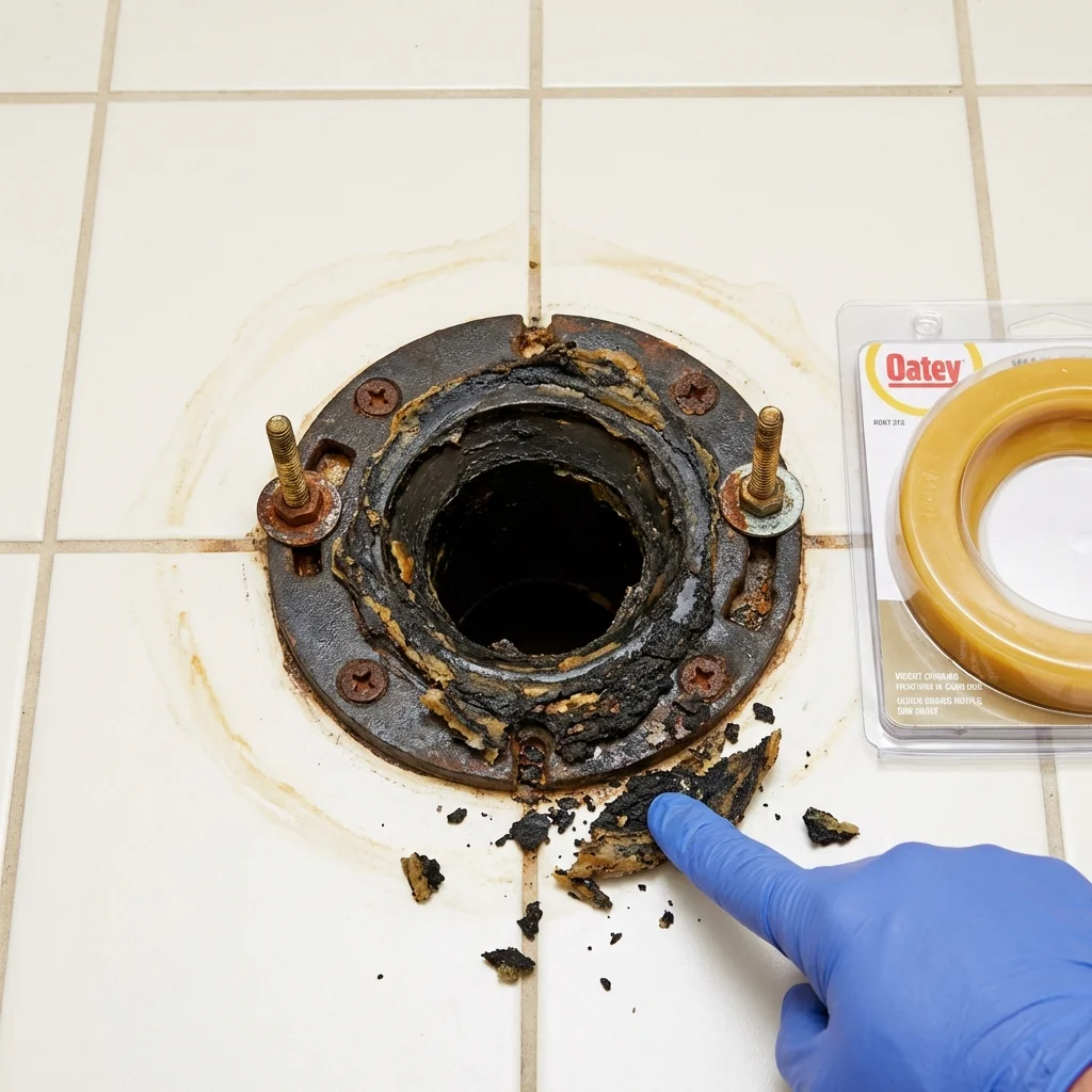 Failed wax ring showing water seepage at the base of a toilet in a Mount Pleasant, UT home